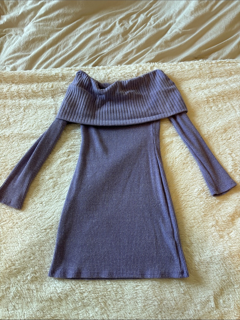Fashion Nova Lavender Off-the-Shoulder Ribbed Sweater Dress M
